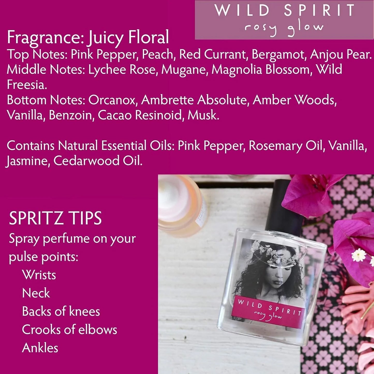 Wild Spirit Rosy Glow Eau De Parfum Spray | Juicy, Floral, Cruelty-Free Fragrance for Women, 1 Fl Oz/1.0 Fl Oz