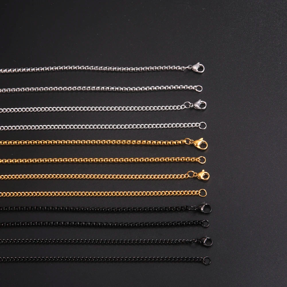 Fashion 60Cm Long Box Chain Necklace Men Stainless Steel Black Gold Color Link Chains Basic Punk Jewelry Wholesale