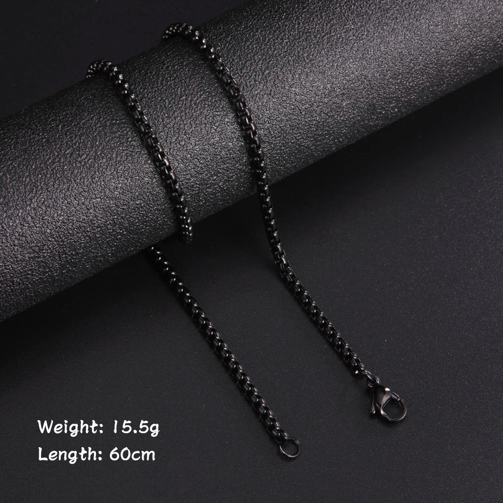 Fashion 60Cm Long Box Chain Necklace Men Stainless Steel Black Gold Color Link Chains Basic Punk Jewelry Wholesale