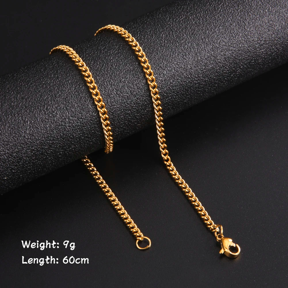 Fashion 60Cm Long Box Chain Necklace Men Stainless Steel Black Gold Color Link Chains Basic Punk Jewelry Wholesale