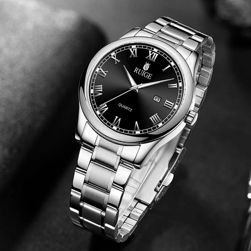 RUIGE Fashion Men'S Watch Roman Scale Minimalist Men'S Famous Watch Night Glow Waterproof Trendy Watch