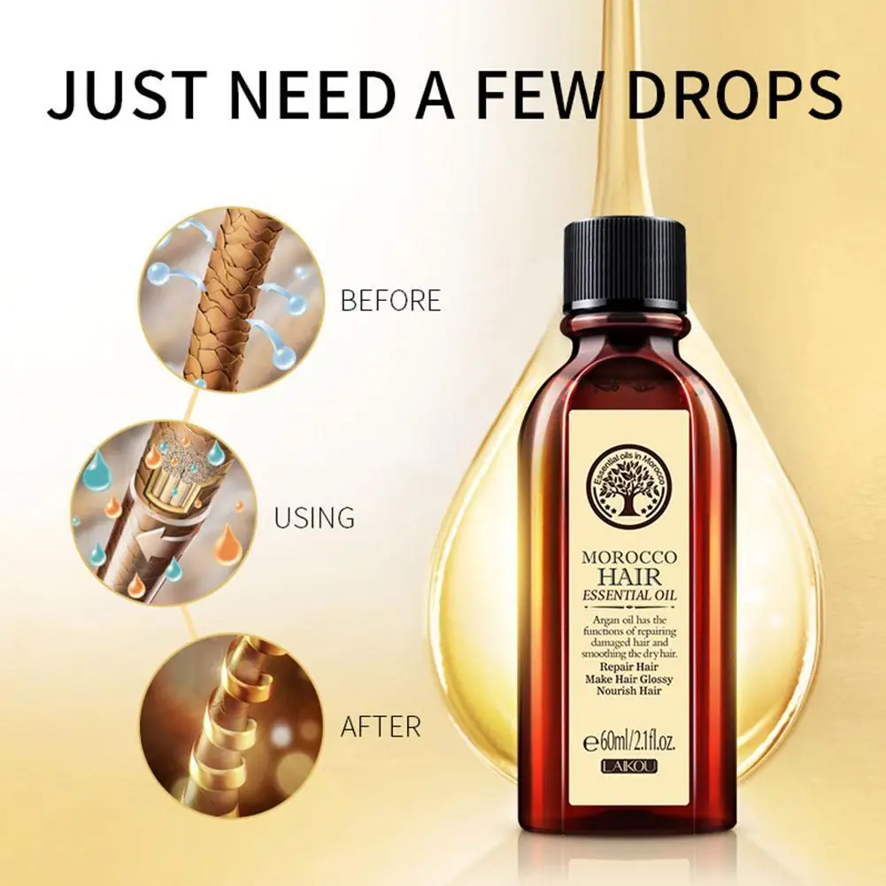 New Morocco Argan Oil Hair Care Keratin Nourishing Non-Greasy Plant-Extracted Ingredient Multi-Functional Essential 60Ml