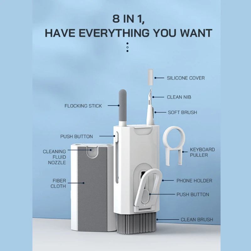 8 in 1 Cleaner Kit Computer Keyboard Cleaner Brush Kit Earphone Cleaning Pen for Airpods Headset Phone Clean Tools Keycap Puller