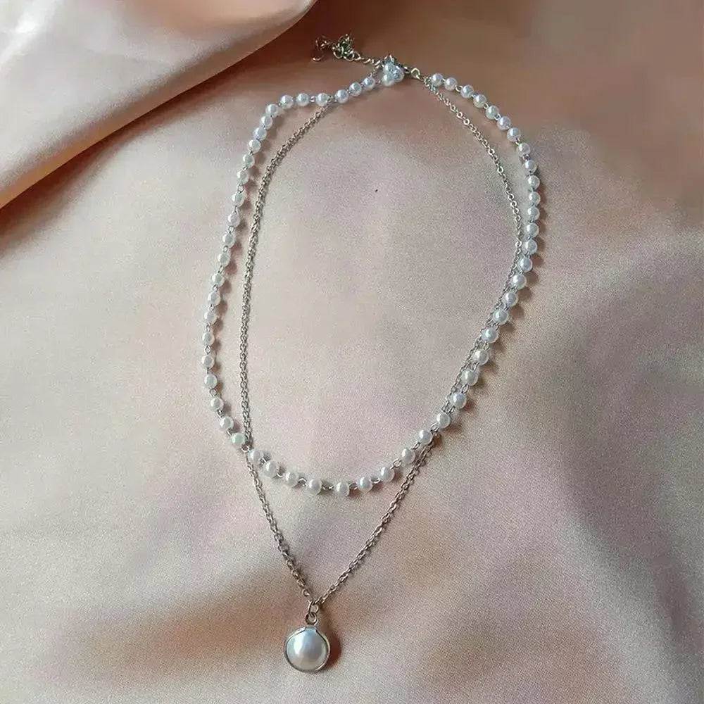 2025 New Women'S Pearl Necklace Kpop Gold Color Beads Pendant Necklaces Goth Double Layer Chain Choker for Women Fashion Jewelry