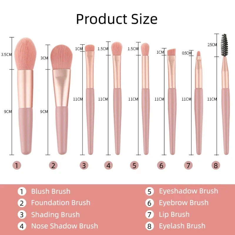8Pcs Eyeshadow Portable Makeup Brushes Set Soft Fluffy Brushes Blush Powder Shadow Foundation Blending Concealer Make up Tool