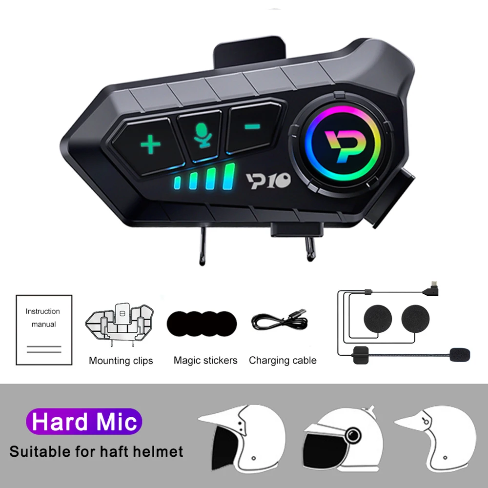 Y10 Bluetooth Motorcycle Helmet Headset Wireless IPX6 Waterproof Noice Reduction Earphone Super Long Standby Handsfree Headphone