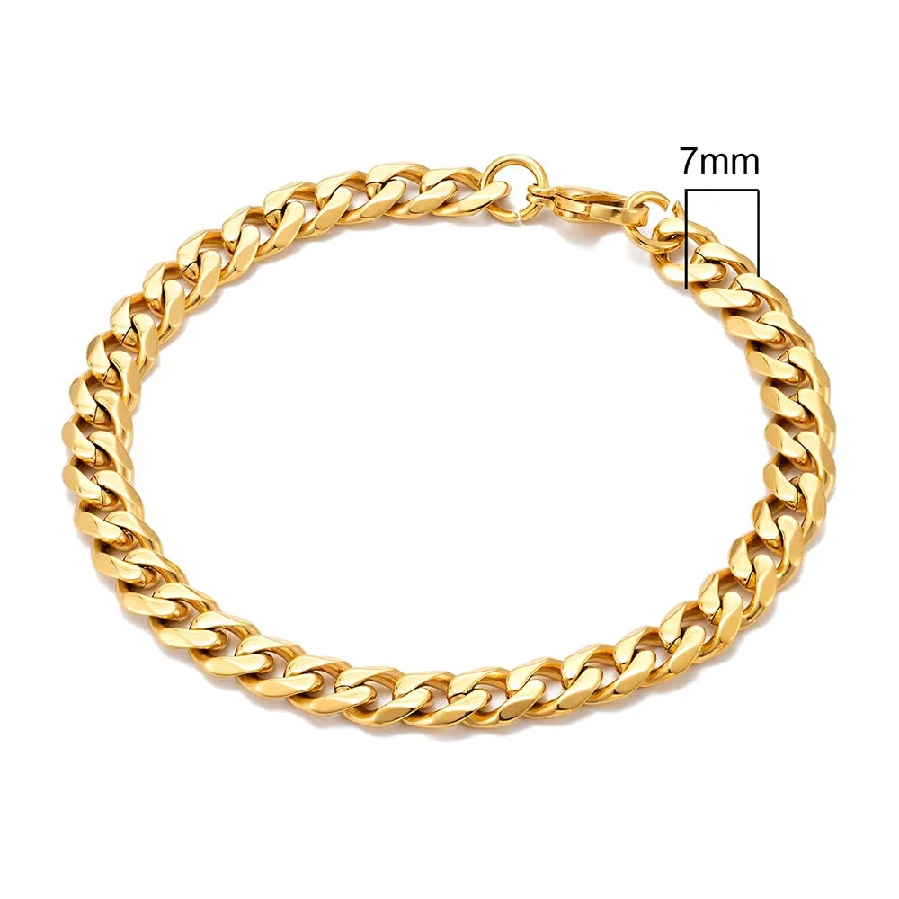 3-11Mm Locomotive Men Punk Rock Stainless Steel Curb Cuban Link Chain Silver Color Bracelet for Women Biker Jewelry