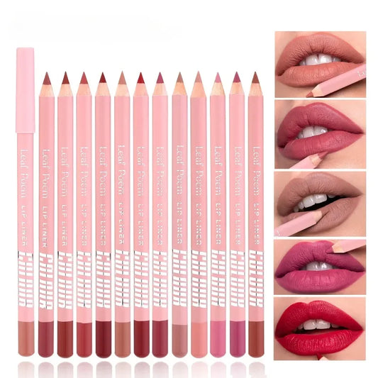 12New Color Matte Lipliner Pencil Waterproof Plumping Stain Lipstick Natural Nude Pink Lip Liner Pro Outline Lips Contour Makeup