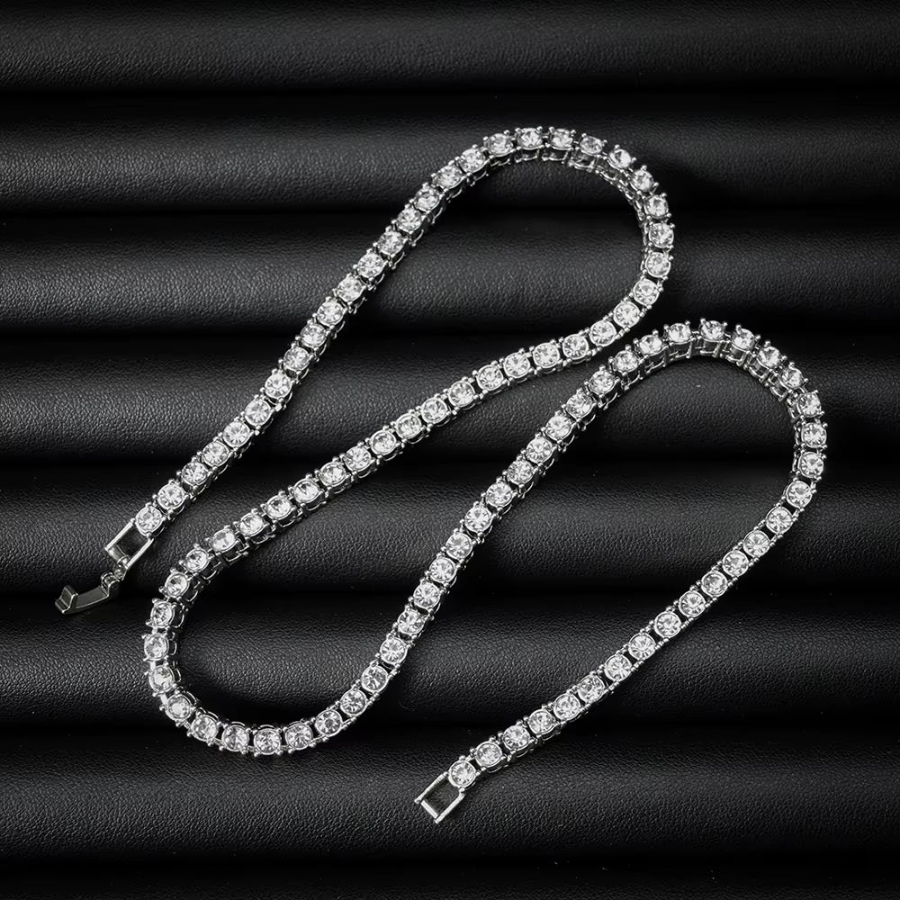Classical 4MM Tennis Chain Iced Out Bracelet Necklace Men Fashion Hip Hop Jewelry Women 8/16/18/20/24Inch Choker Punk Party Gift