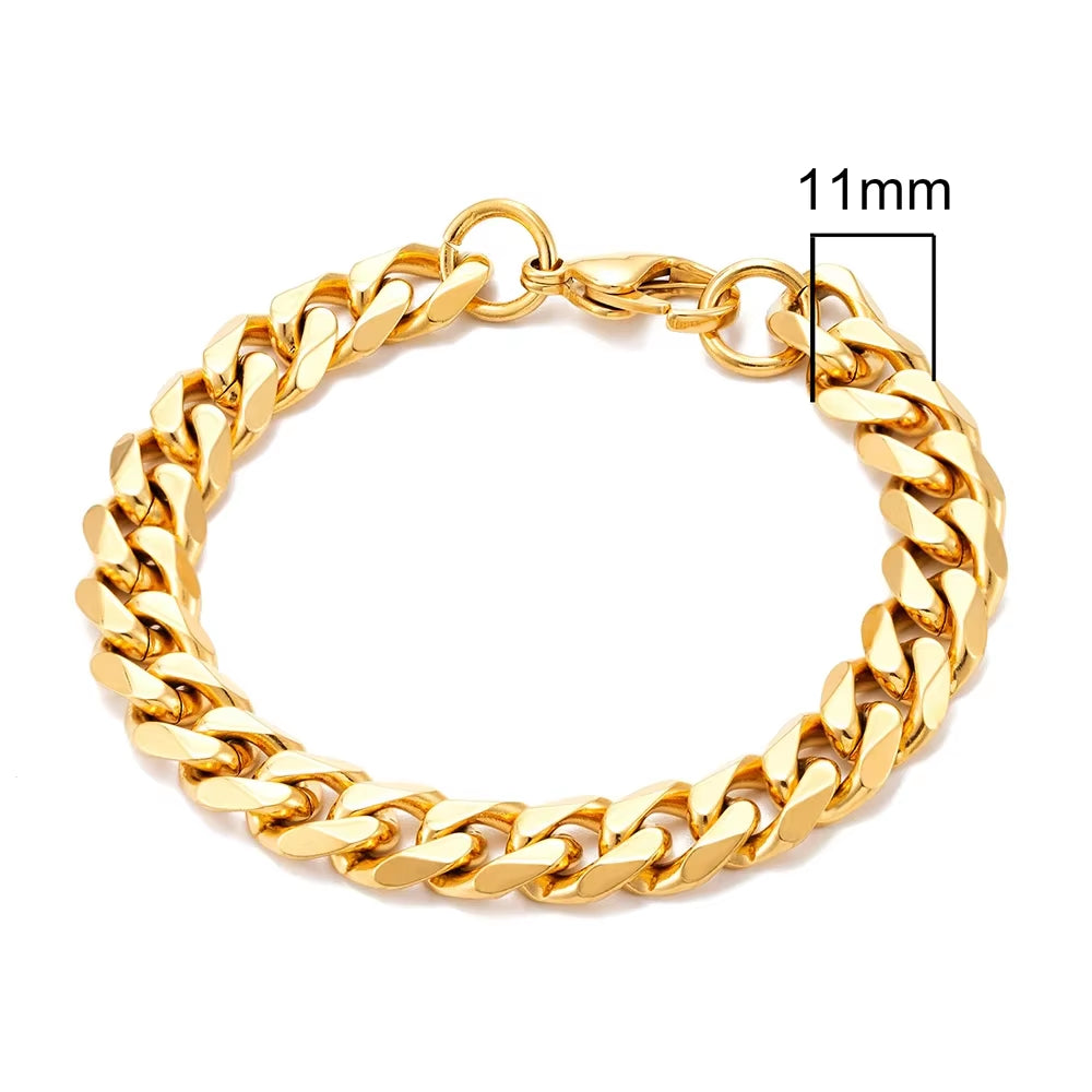 3-11Mm Locomotive Men Punk Rock Stainless Steel Curb Cuban Link Chain Silver Color Bracelet for Women Biker Jewelry