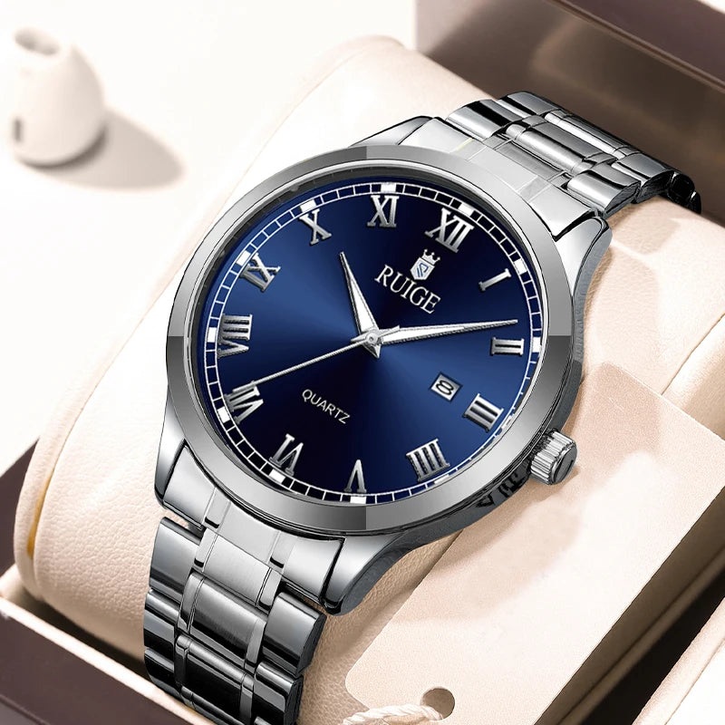 RUIGE Fashion Men'S Watch Roman Scale Minimalist Men'S Famous Watch Night Glow Waterproof Trendy Watch
