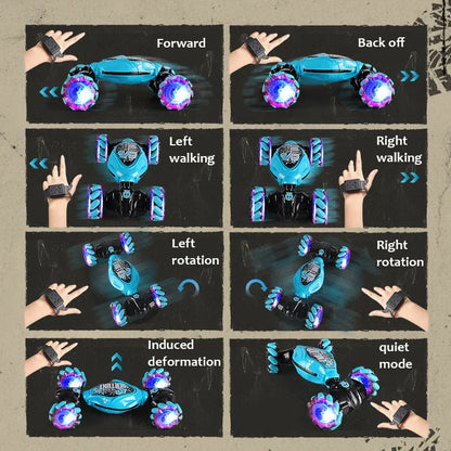4WD RC Drift Car with Music Led Lights 2.4G Gesture Radio Remote Control Spray Stunt Car 360° Rotating Climbing Car Toys Gifts