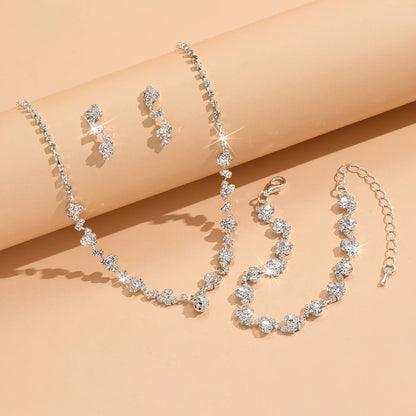 4-Piece Women'S Flower Necklace with Earrings and Bracelet Set, Wedding Party Accessories