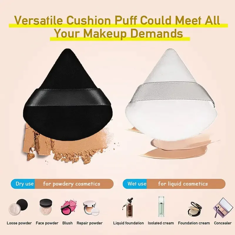 1/2/10/20Pcs Triangle Velvet Powder Puff Pizza Flours Mini Face Makeup Sponge Cosmetics Washable Lightweight Makeup Tool