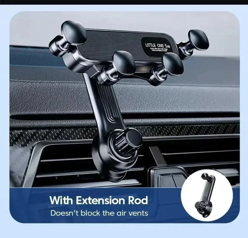360 Rotation Gravity Car Phone Holder Air Vent Clip Navigation GPS Stand Telescopic Air Outlet Support for 4.7-7 Inch Cellphone