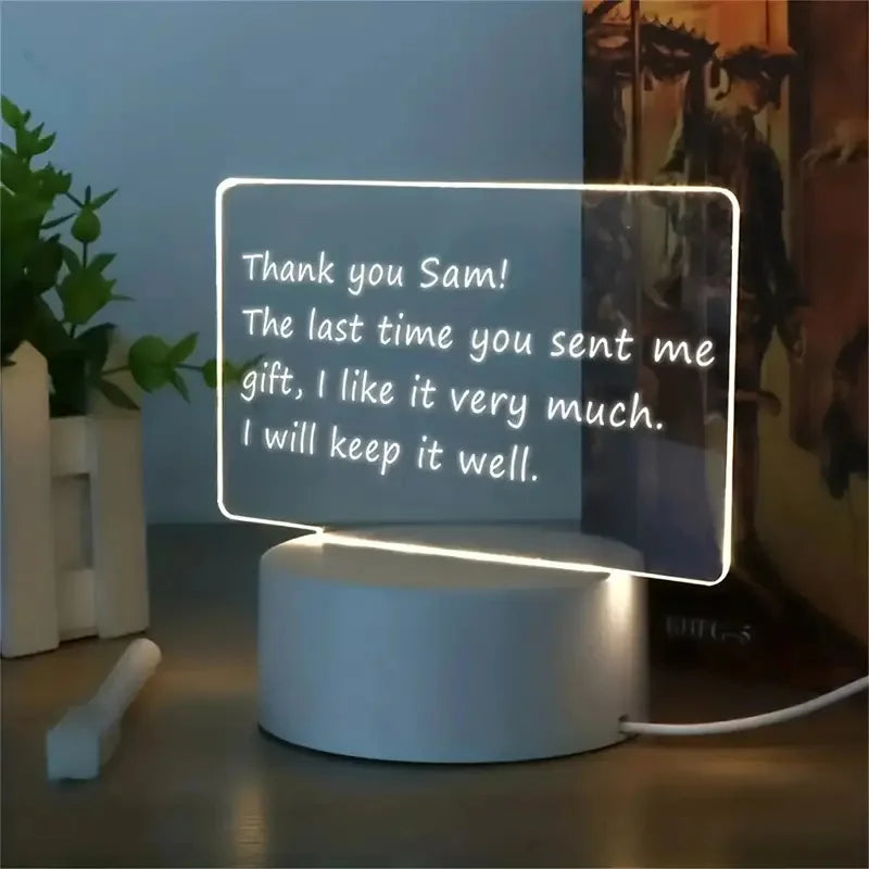 Transparent Luminous LED Night Lights USB Luminous Acrylic Night Light Erasable Write Message Board Calendar Desktop Ornaments