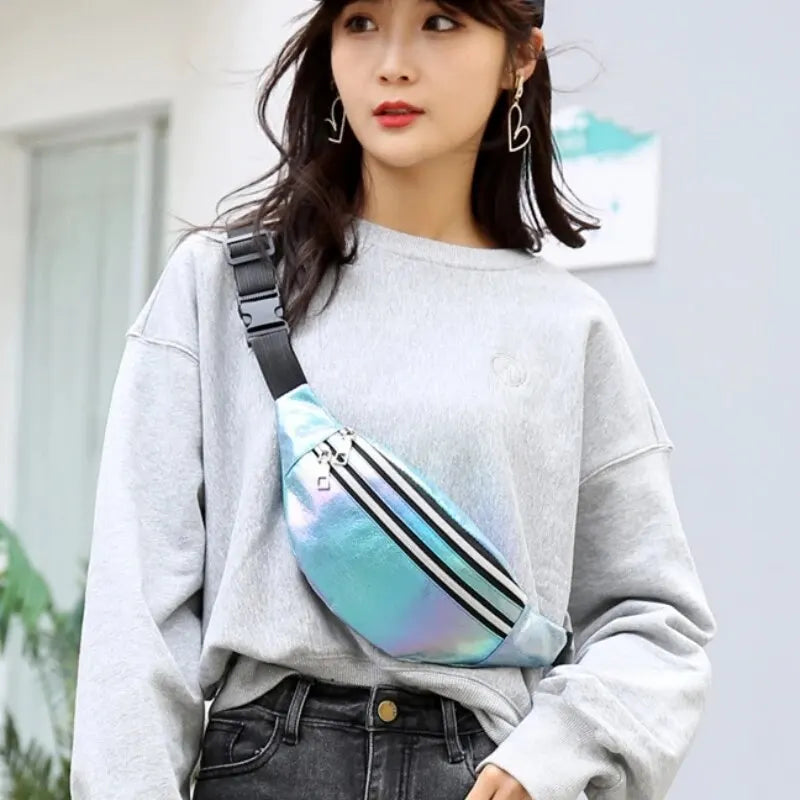 Holographic Fanny Pack Hologram Waist Bag Laser Beach Travel Banana Hip Bum Zip Waist Bags Women Belt Bag for Girls