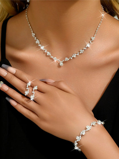 4-Piece Women'S Flower Necklace with Earrings and Bracelet Set, Wedding Party Accessories