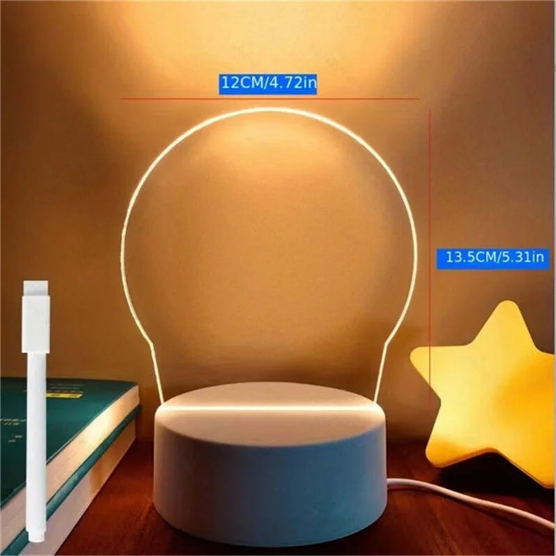 Transparent Luminous LED Night Lights USB Luminous Acrylic Night Light Erasable Write Message Board Calendar Desktop Ornaments