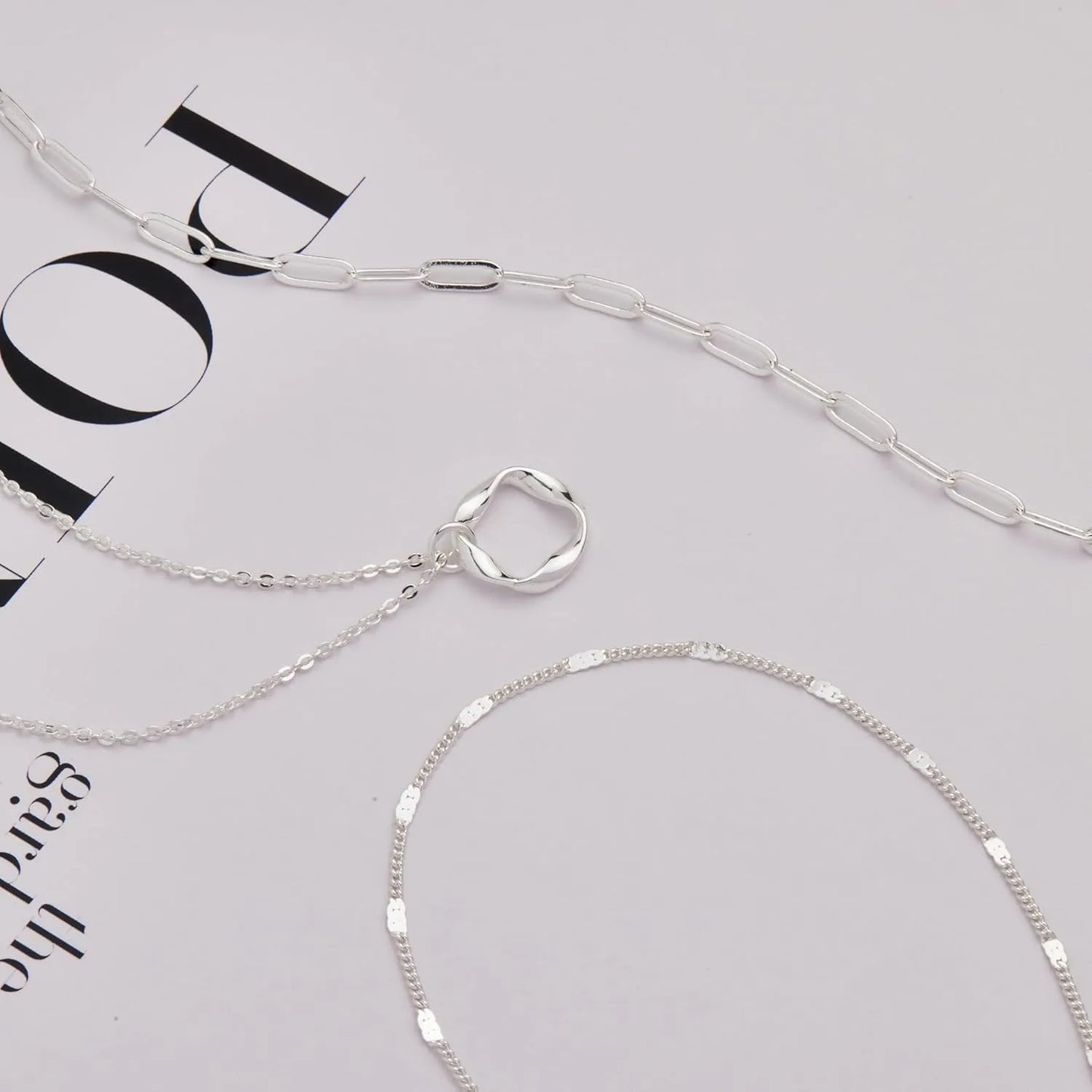 Layered Gold Necklaces for Women Stackable14K Gold Silver Plated Circle Paperclip Chain Pendant Choker Necklace Set for Woman