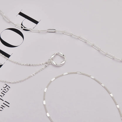 Layered Gold Necklaces for Women Stackable14K Gold Silver Plated Circle Paperclip Chain Pendant Choker Necklace Set for Woman