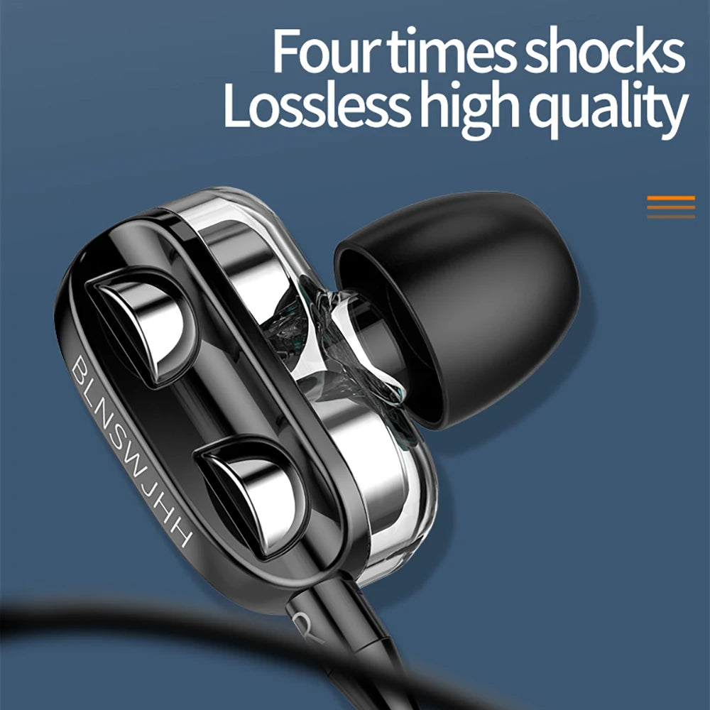 3.5Mm Wired Headphones Noise Canceling In-Ear Sports Earphone Dual Driver Bass Stereo Gaming Headset Hifi Music Earbuds with Mic