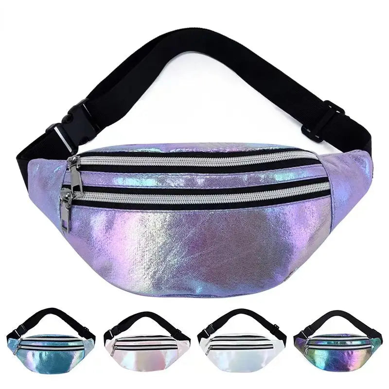 Holographic Fanny Pack Hologram Waist Bag Laser Beach Travel Banana Hip Bum Zip Waist Bags Women Belt Bag for Girls