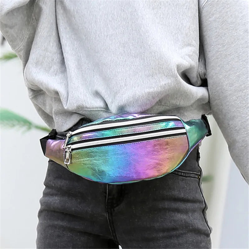 Holographic Fanny Pack Hologram Waist Bag Laser Beach Travel Banana Hip Bum Zip Waist Bags Women Belt Bag for Girls