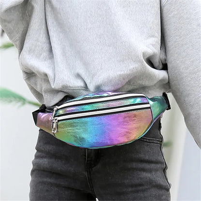 Holographic Fanny Pack Hologram Waist Bag Laser Beach Travel Banana Hip Bum Zip Waist Bags Women Belt Bag for Girls