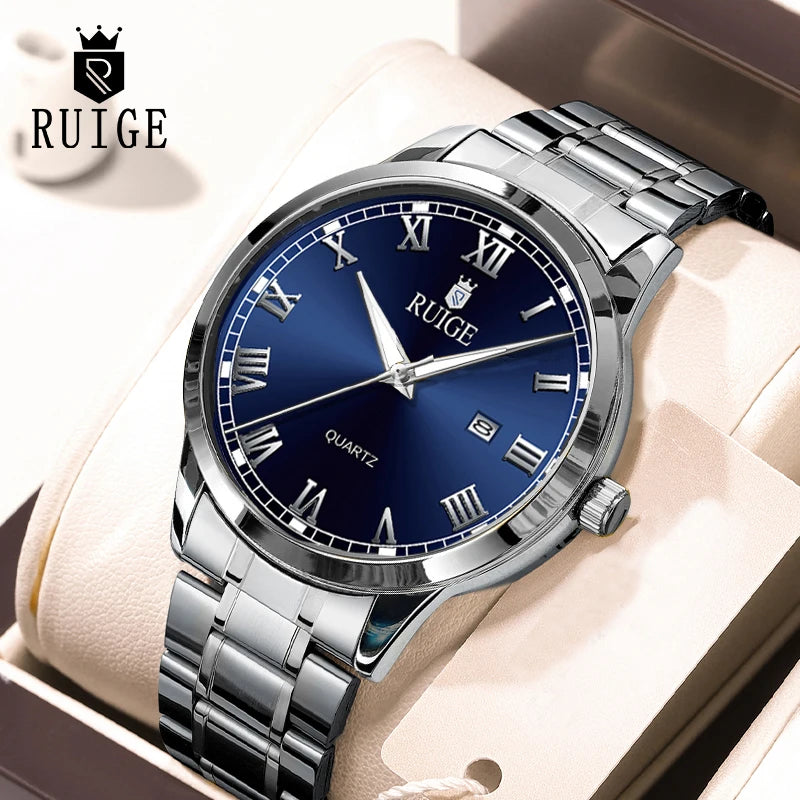RUIGE Fashion Men'S Watch Roman Scale Minimalist Men'S Famous Watch Night Glow Waterproof Trendy Watch