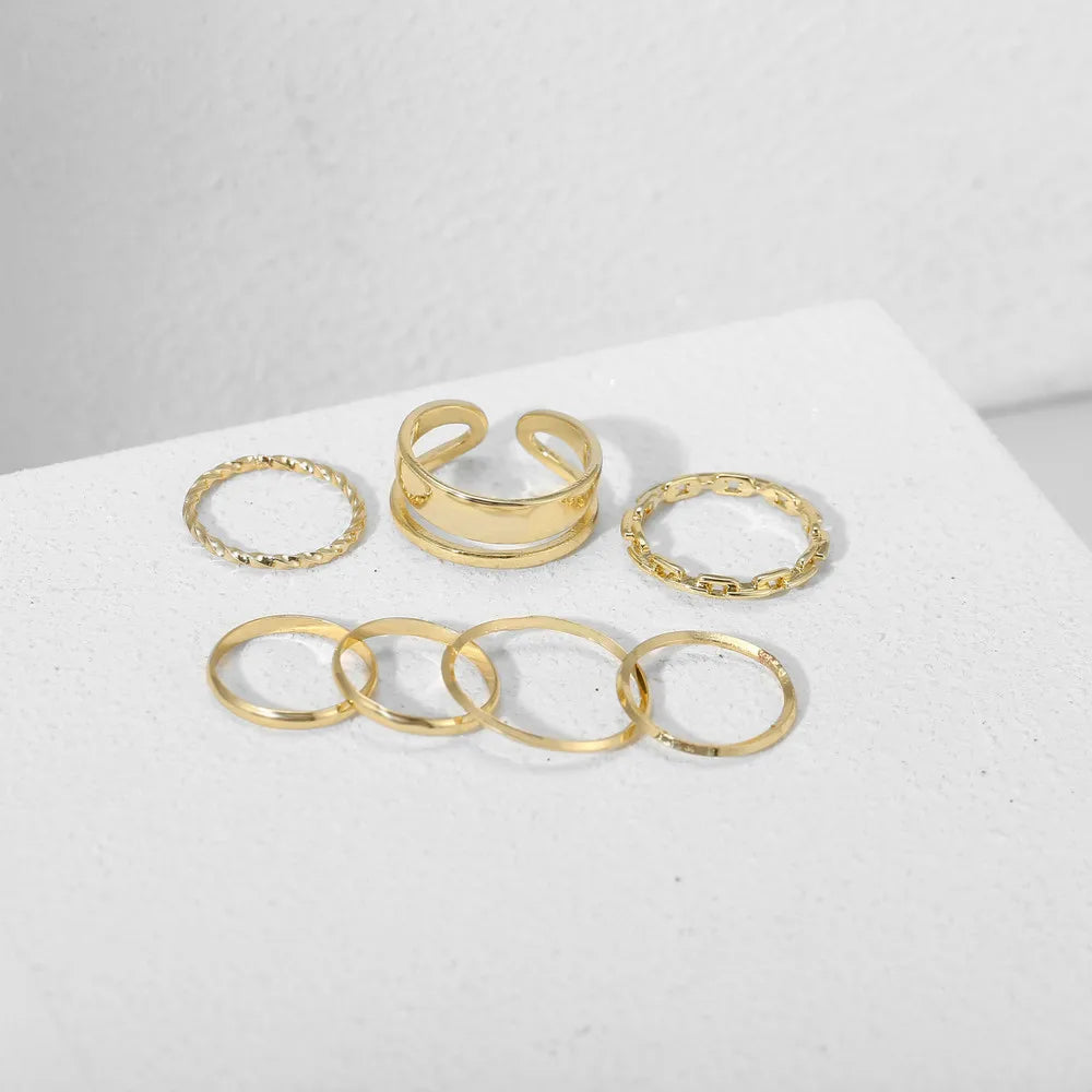 7Pcs Fashion Jewelry Rings Set Hot Selling Metal Alloy Hollow round Opening Women Finger Ring for Girl Lady Party Wedding Gifts
