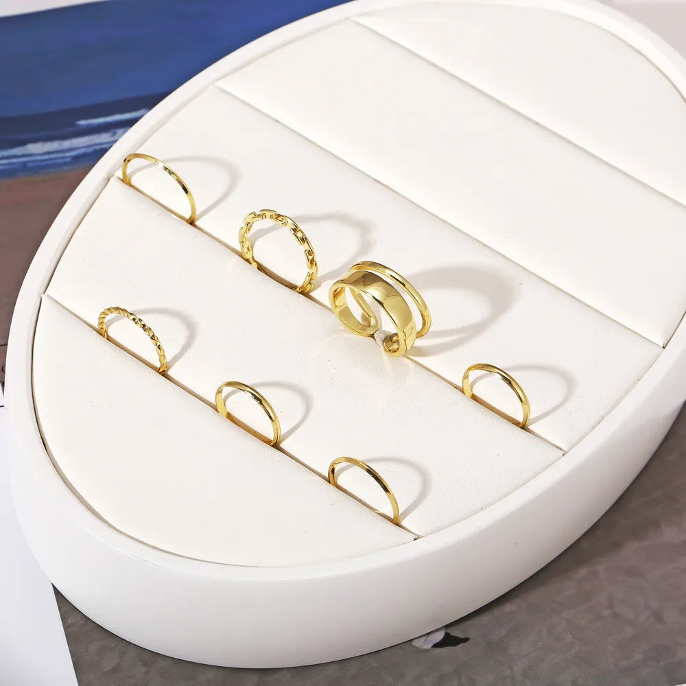 7Pcs Fashion Jewelry Rings Set Hot Selling Metal Alloy Hollow round Opening Women Finger Ring for Girl Lady Party Wedding Gifts