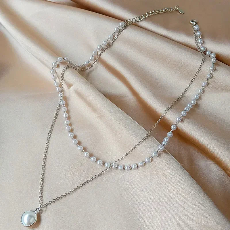 2025 New Women'S Pearl Necklace Kpop Gold Color Beads Pendant Necklaces Goth Double Layer Chain Choker for Women Fashion Jewelry