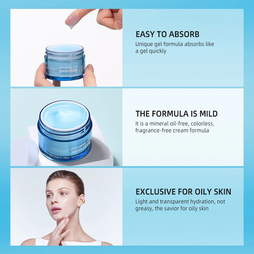 Hyaluronic Acid Hydrating Water Gel/Moisturizing Facial Cream Daily Face Moisturizer for Dry Skin Improve Dryness 50G