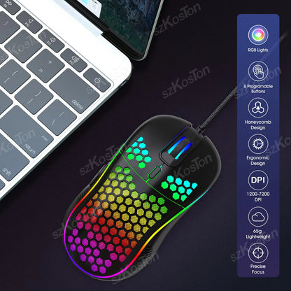 USB Honeycomb Wired Gaming Mouse RGB Backlight Mouses Adjustable DPI Ergonomic Mice for PC Computer Laptop Notebook Macbook