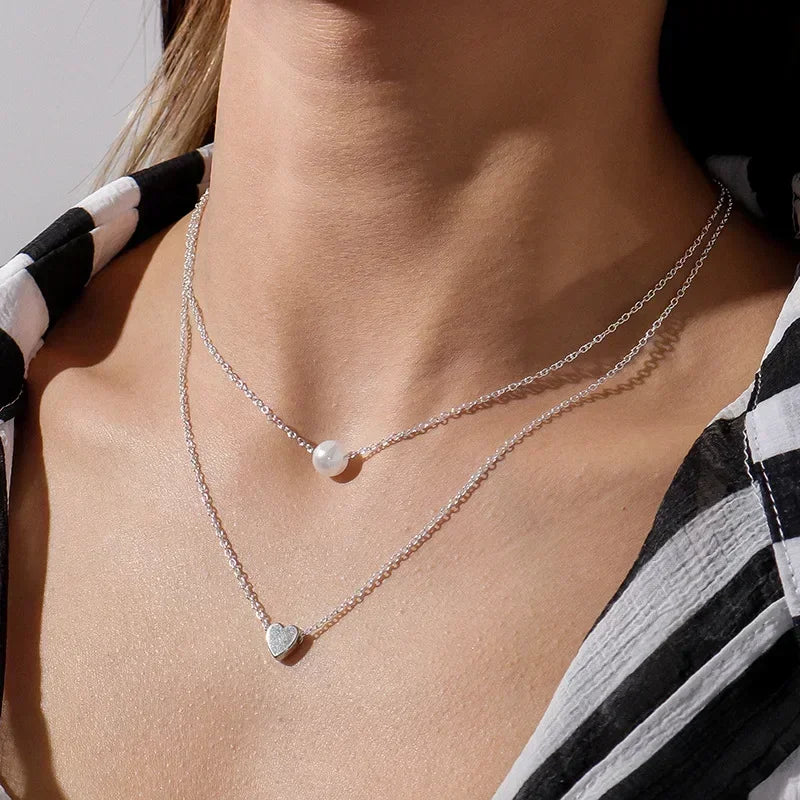 2025 New Women'S Pearl Necklace Kpop Gold Color Beads Pendant Necklaces Goth Double Layer Chain Choker for Women Fashion Jewelry
