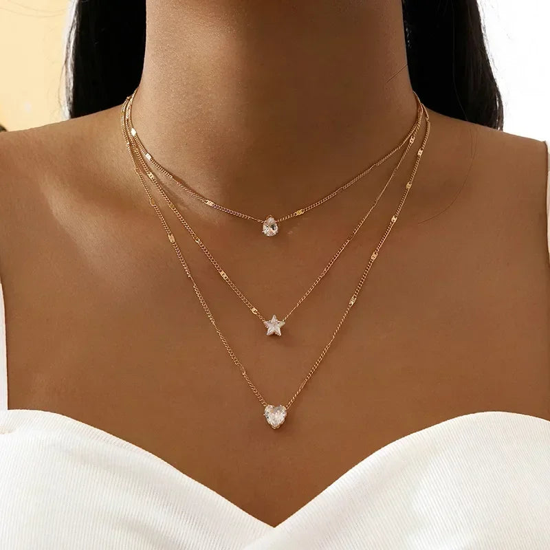 2025 New Women'S Pearl Necklace Kpop Gold Color Beads Pendant Necklaces Goth Double Layer Chain Choker for Women Fashion Jewelry