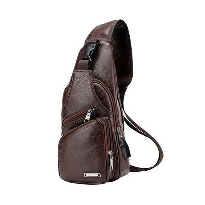 USB Data Cable Charging Chest Bag Casual Fashion Shoulder Bag PU Outdoor Sports Men'S Bag