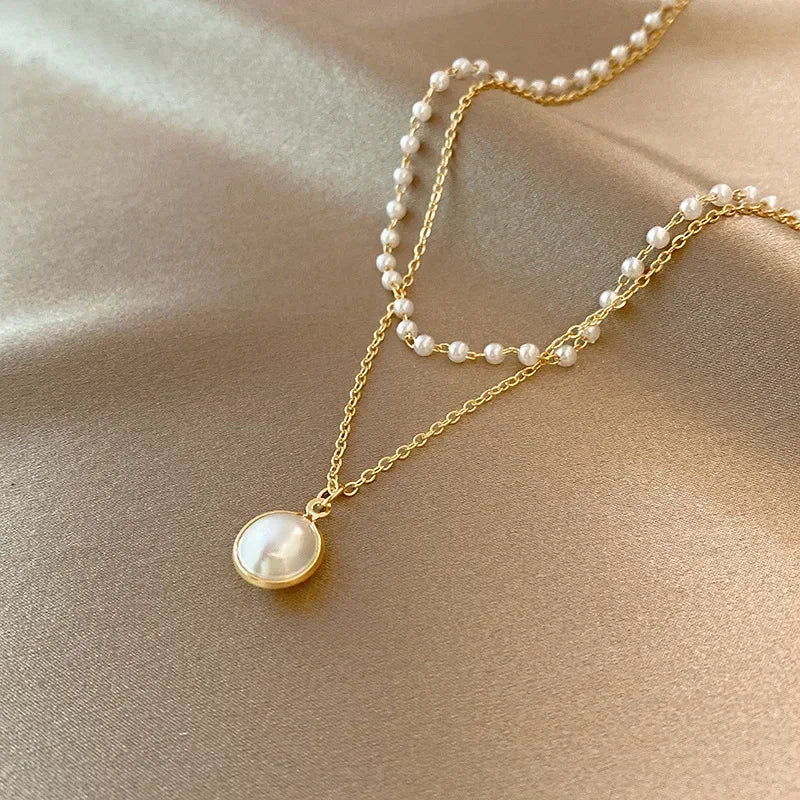2025 New Women'S Pearl Necklace Kpop Gold Color Beads Pendant Necklaces Goth Double Layer Chain Choker for Women Fashion Jewelry