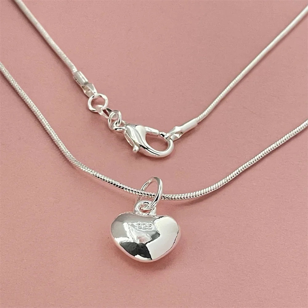 925 Sterling Silver Heart Pendant Necklace, Ladies Simple Luxury Banquet Wedding Festival Birthday Jewelry Gift