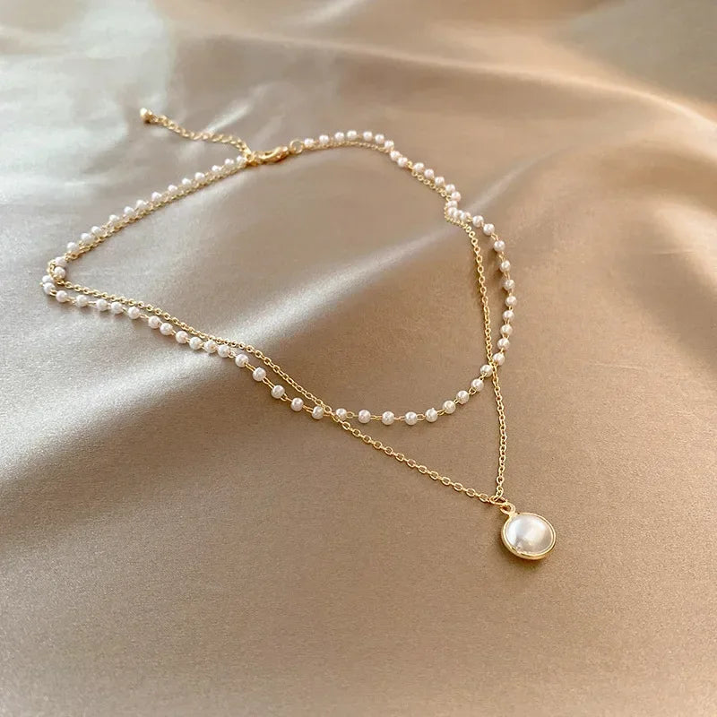 2025 New Women'S Pearl Necklace Kpop Gold Color Beads Pendant Necklaces Goth Double Layer Chain Choker for Women Fashion Jewelry