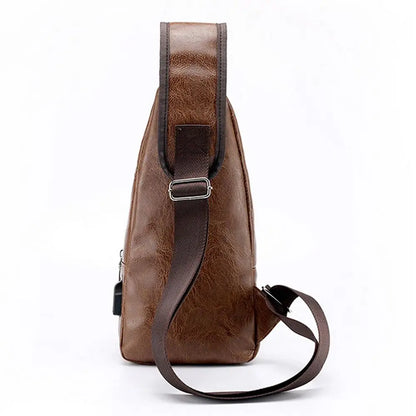 USB Data Cable Charging Chest Bag Casual Fashion Shoulder Bag PU Outdoor Sports Men'S Bag
