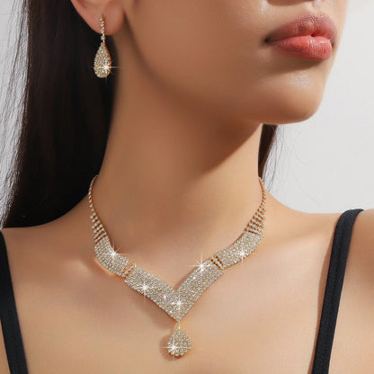 3Pcs Fashionable Rhinestones, Water Droplets, Necklaces, Earrings, Jewelry Sets, Women'S Wedding Accessories