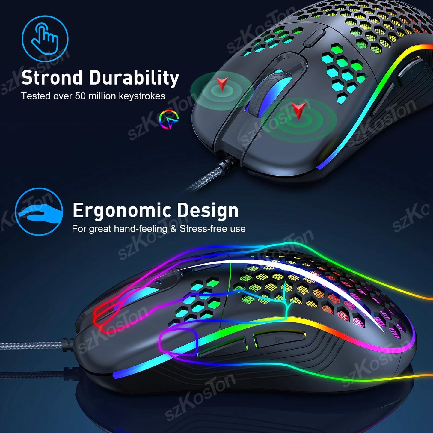 USB Honeycomb Wired Gaming Mouse RGB Backlight Mouses Adjustable DPI Ergonomic Mice for PC Computer Laptop Notebook Macbook