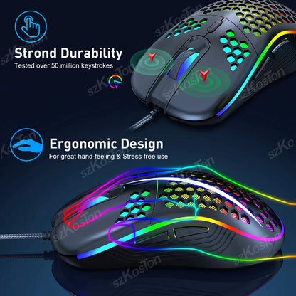 USB Honeycomb Wired Gaming Mouse RGB Backlight Mouses Adjustable DPI Ergonomic Mice for PC Computer Laptop Notebook Macbook