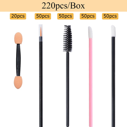 220Pcs Makeup Tools Kit Case Eyebrow Brush Eyelash Mascara Wands Lipstick Lip Brush Disposable Eyeliner Eyeshadow Applicator Set