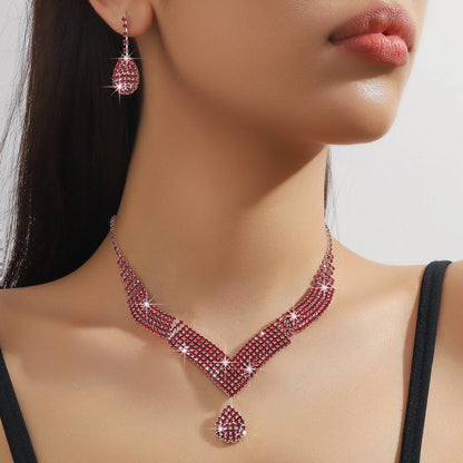 3Pcs Fashionable Rhinestones, Water Droplets, Necklaces, Earrings, Jewelry Sets, Women'S Wedding Accessories