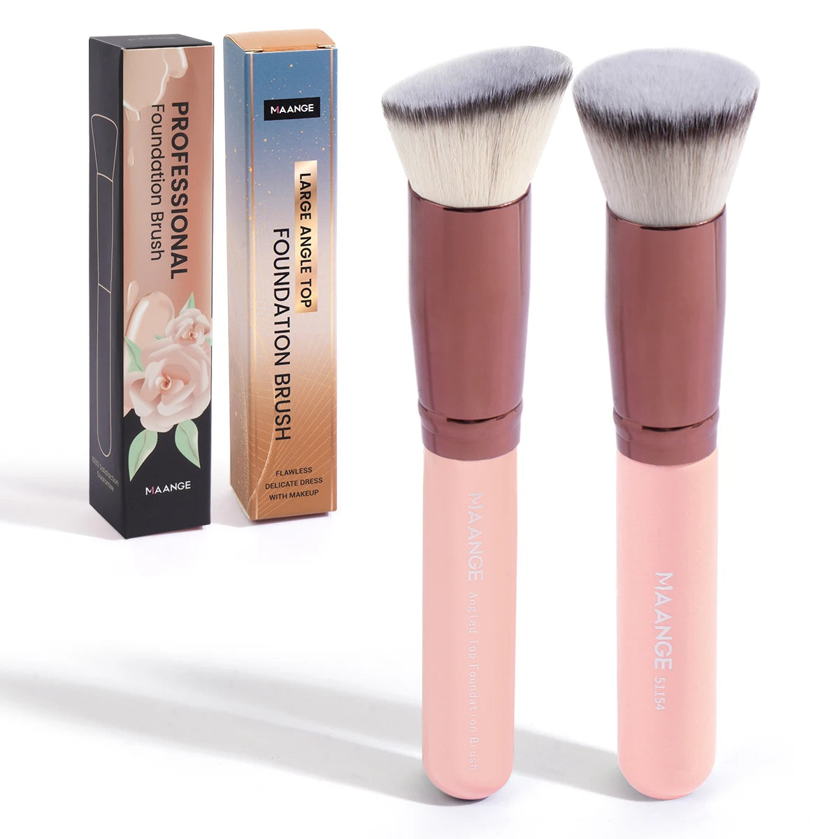 2PCS Foundation Makeup Brush Set Flat Angled Kabuki Powder Blush Brush for Liquid Soft Bristles Cosmetic Makeup Tools