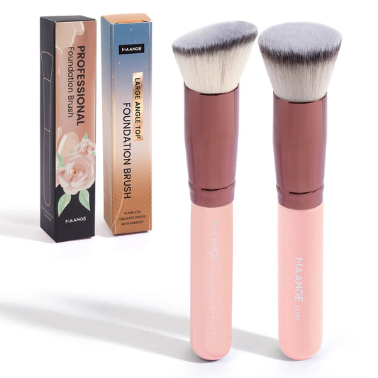 2PCS Foundation Makeup Brush Set Flat Angled Kabuki Powder Blush Brush for Liquid Soft Bristles Cosmetic Makeup Tools