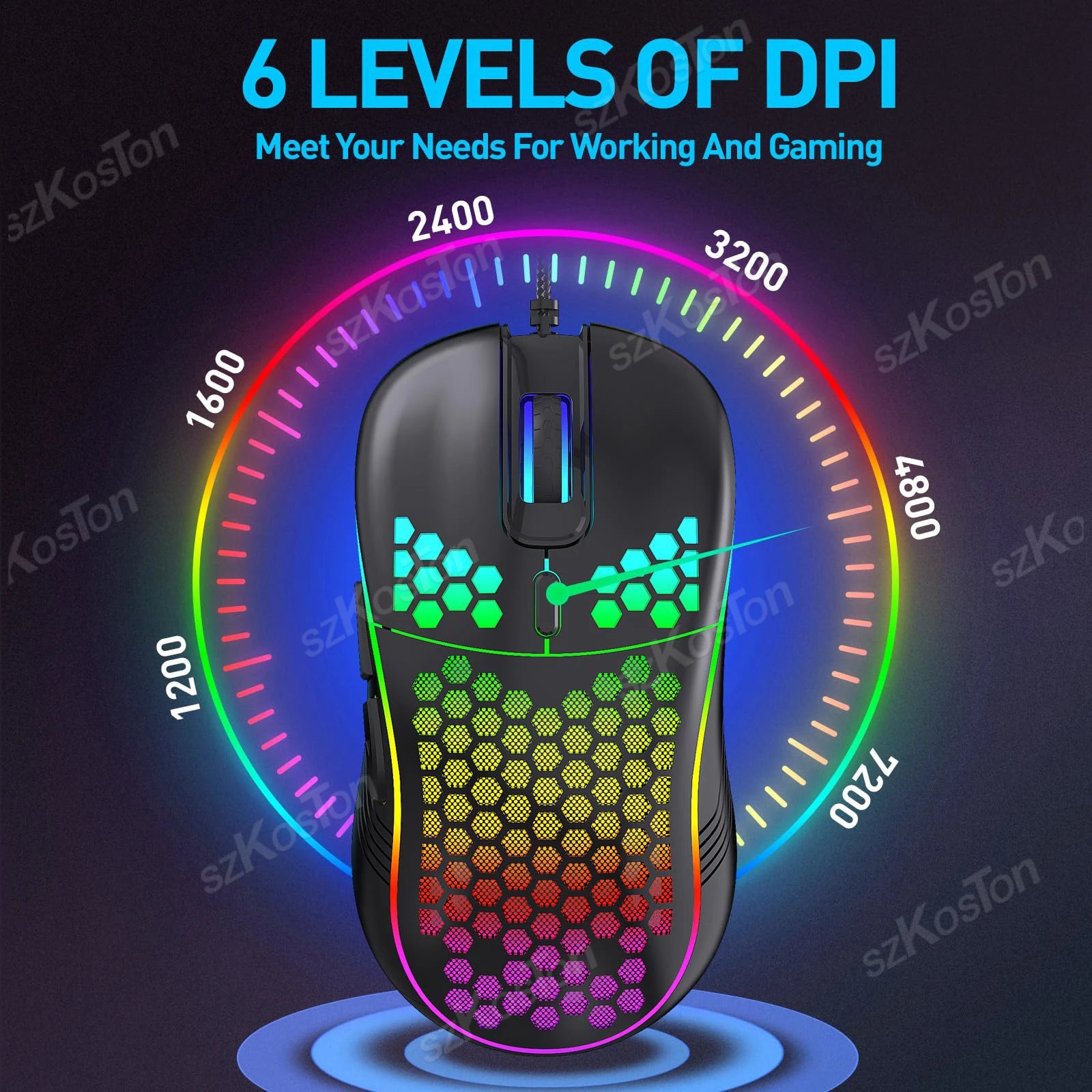 USB Honeycomb Wired Gaming Mouse RGB Backlight Mouses Adjustable DPI Ergonomic Mice for PC Computer Laptop Notebook Macbook